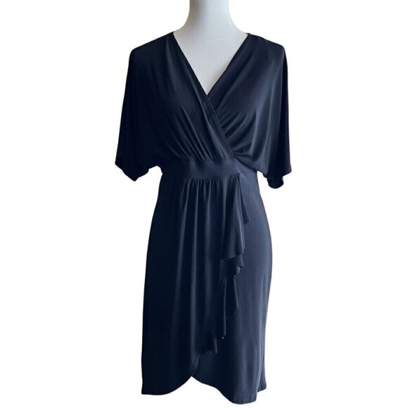 Paper Doll Surplice Ruffled Women's Large Faux Wrap Dress Black Size L - Picture 9 of 11